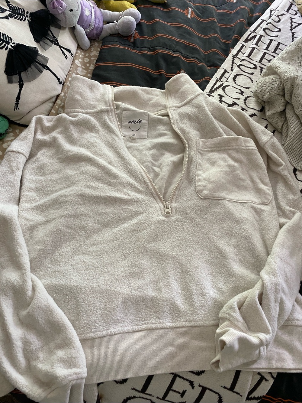 aerie Cream Sherpa Quarter-Zip Pullover